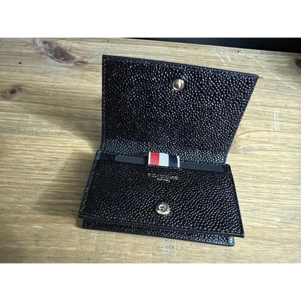 NEW THOM BROWNE BLACK PEBBLE GRAIN LEATHER CARD HOLDER/COIN/CHANGE PURSE WALLET